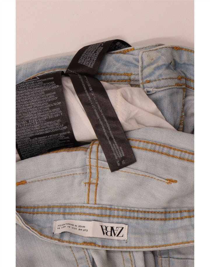 Zara Dame Distressed Slim Cropped Jeans EU 40 Medium W30 L25 Blå Bomuld