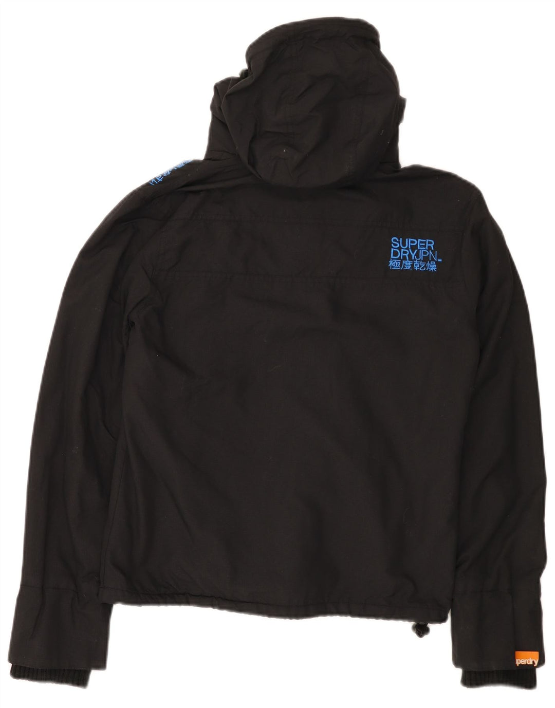 Superdry vindjakkejakke med hætte til kvinder UK 14 Medium Sort Nylon