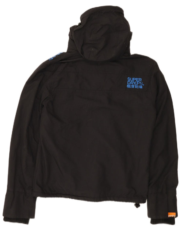 Superdry vindjakkejakke med hætte til kvinder UK 14 Medium Sort Nylon