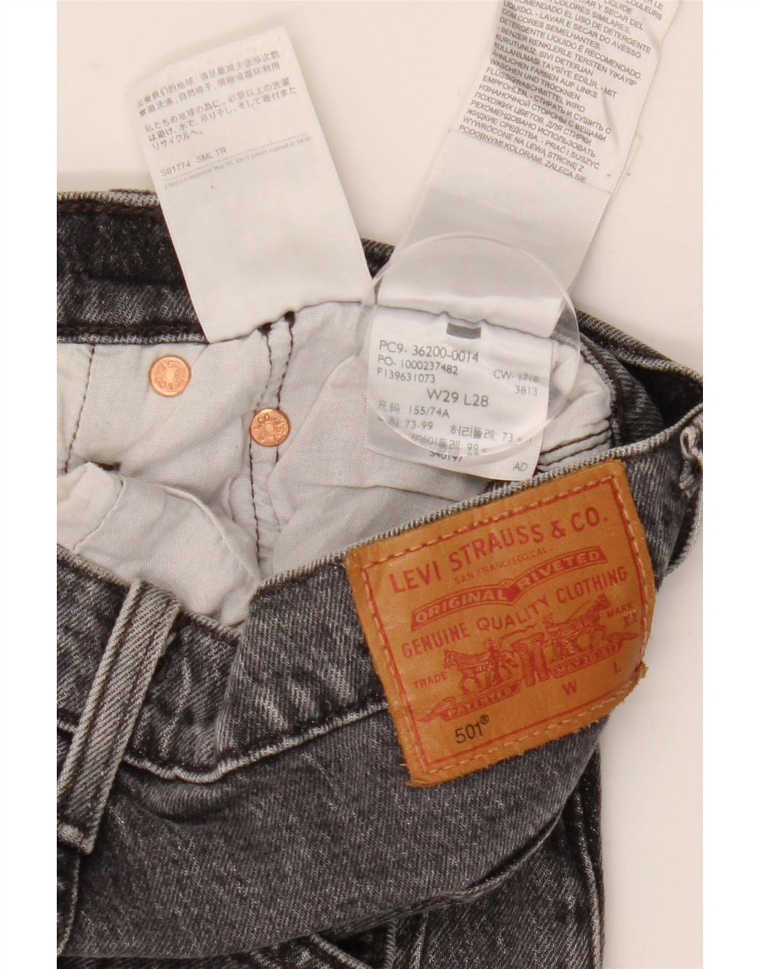 Levi's Dame 501 Straight Jeans W29 L28 Grå Bomuld