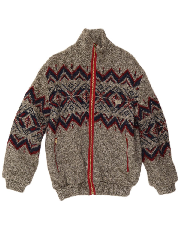 Silvy Herrestrikket Vendbar Jakke UK 40 Stor Grå Geometrisk