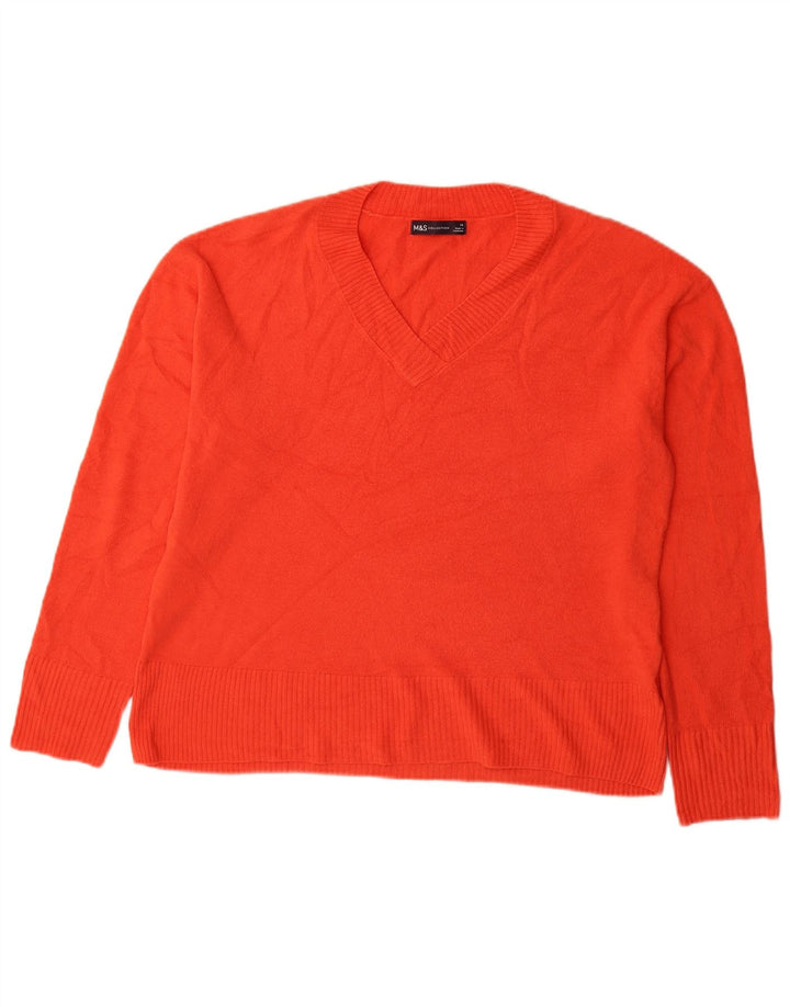 Marks & Spencer Dame V-hals Jumper Sweater UK 16 Stor Rød Akryl