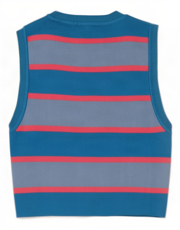 Zara Womens Crop Vest Top UK 14 Stor blå stribet viskose
