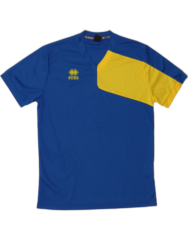 ERREA Mens Graphic T-Shirt Top Large Blue Colourblock Polyester Vintage Errea and Second-Hand Errea from Messina Hembry 