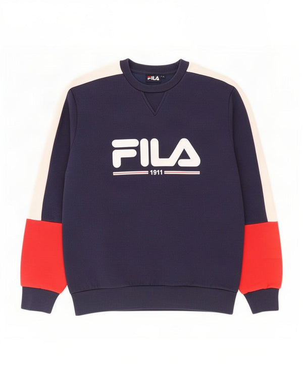 Fila Herre grafisk sweatshirt Jumper Medium Marineblå Colourblock Bomuld