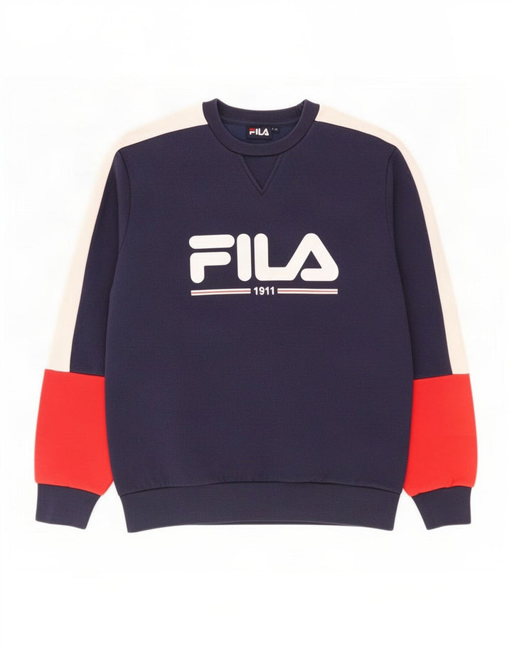 Fila Herre grafisk sweatshirt Jumper Medium Marineblå Colourblock Bomuld