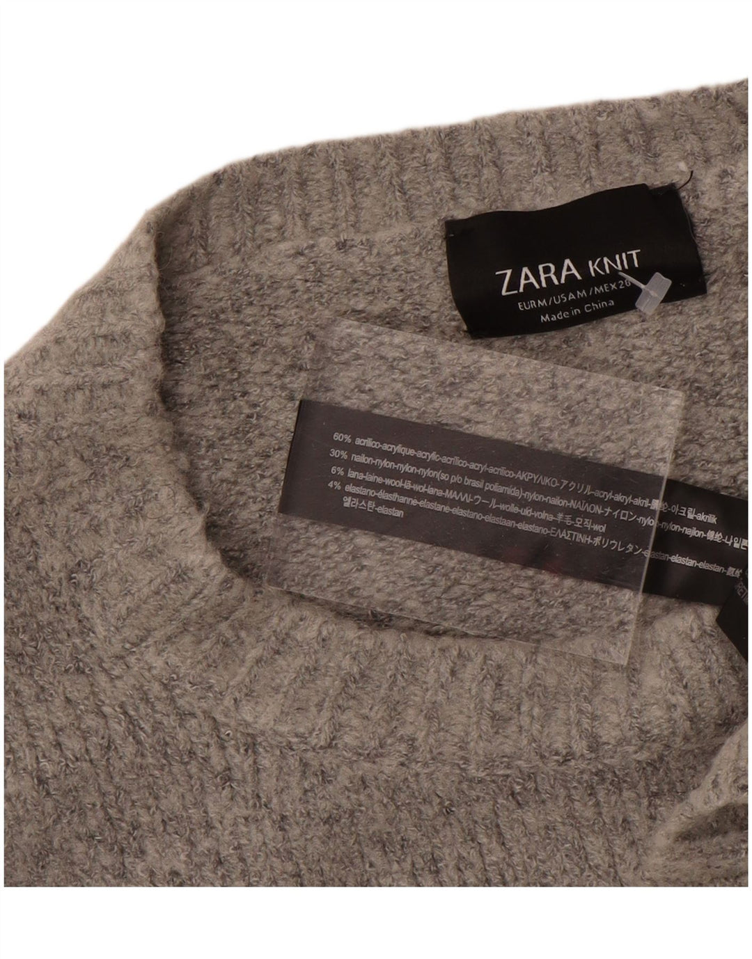 Zara Dame Oversized Boat Neck Jumper Sweater UK 14 Medium Grå Akryl