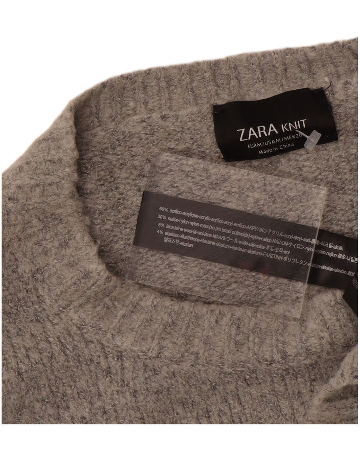 Zara Dame Oversized Boat Neck Jumper Sweater UK 14 Medium Grå Akryl