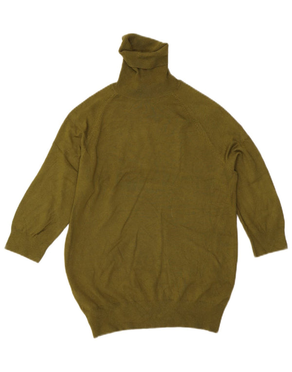 Zara dametrøje med 3/4 ærmer med rullehals, UK 12 Medium Khaki Viscose