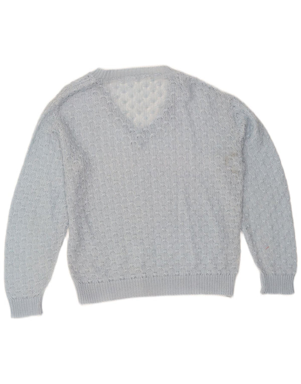 Vintage Dame V-hals sweater UK 14 Medium Blue