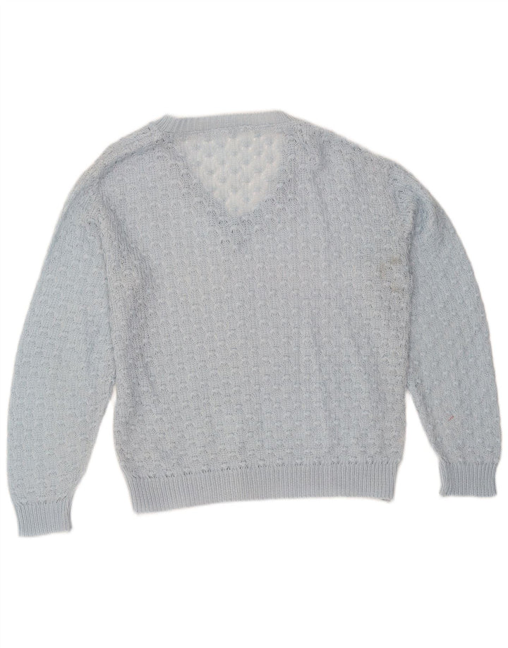 Vintage Dame V-hals sweater UK 14 Medium Blue