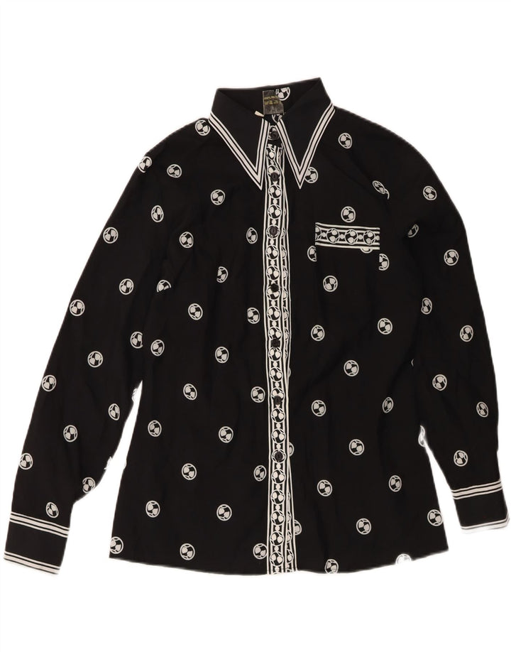 Vintage dameskjorte bluse EU 42 stor sort geometrisk polyester