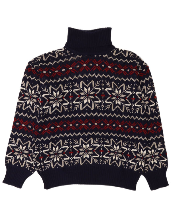 Vintage Herre rullehals sweater Large Navy Blue Fair Isle