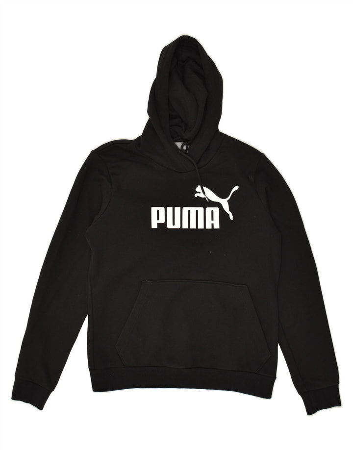 PUMA Womens Graphic Hoodie Jumper UK 12 Medium Black | Vintage Puma | Thrift | Second-Hand Puma | Used Clothing | Messina Hembry 