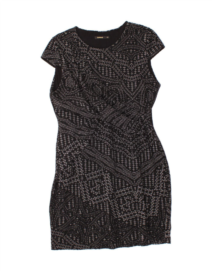 DESIGUAL Womens Abstract Pattern Sleeveless Shift Dress UK 20 2XL Black Vintage Desigual and Second-Hand Desigual from Messina Hembry 