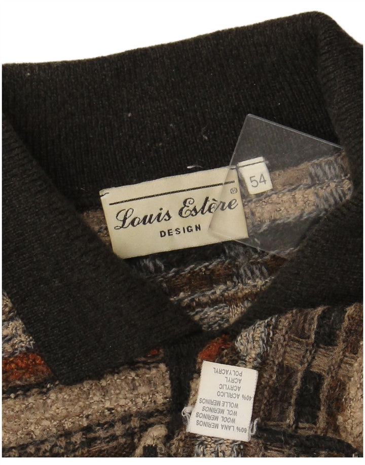 LOUIS ESTERE Herre Polo Neck sweater IT 54 XL Brun Stribet Uld