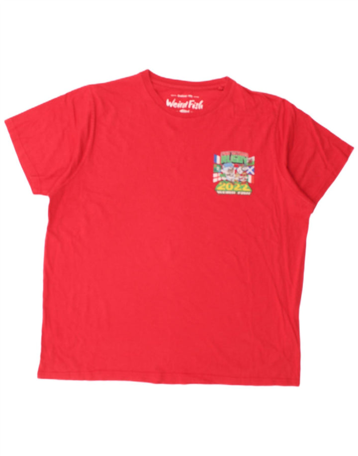 WEIRD FISH Herre Grafisk T-Shirt Top 2XL Rød Bomuld