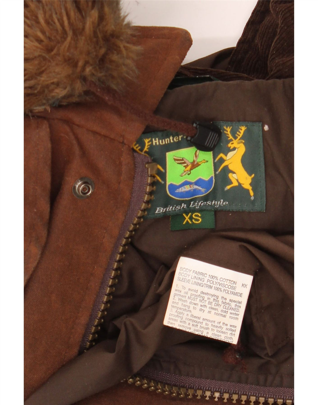 HUNTER Herre Jagt Hætte voksbehandlet bomuld Capelet frakke UK 34 XS Brun bomuld