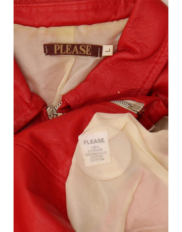 Please Womens Crop Læderjakke UK 14 Large Red