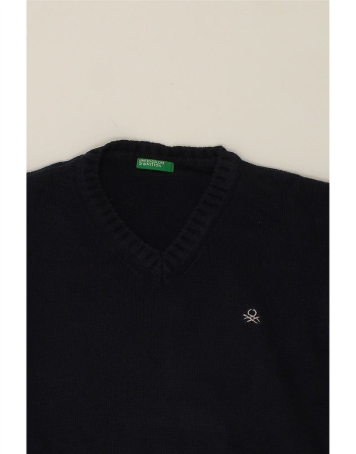 BENETTON Boys V-Neck Jumper Sweater 11-12 Years Navy Blue Vintage Benetton and Second-Hand Benetton from Messina Hembry 