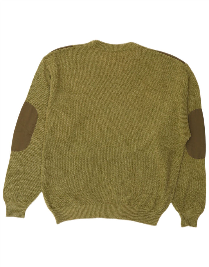 Vintage sweater med rund hals til mænd Medium Khaki Colourblock Bomuld