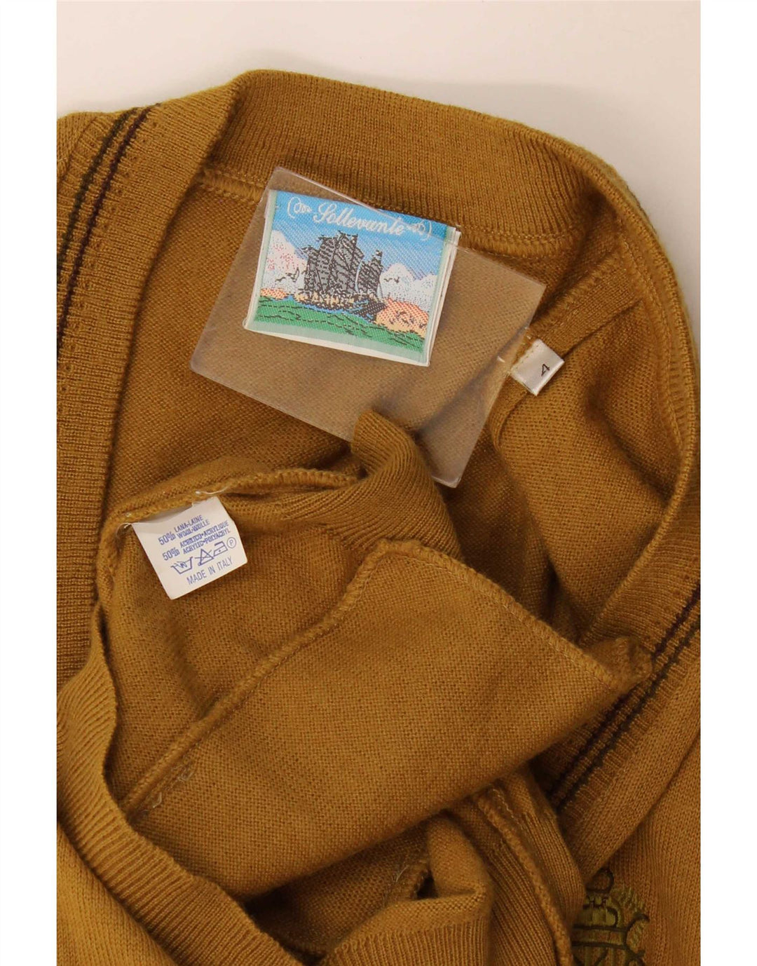 Vintage herre ærmeløs cardigan sweater Medium Khaki Wool