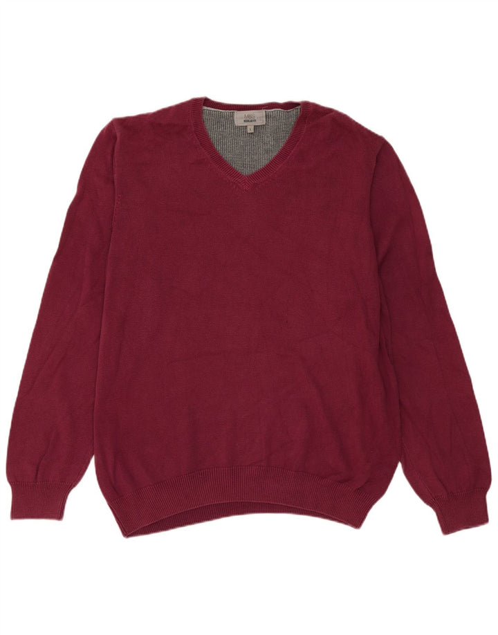 Marks & Spencer Herre Regular Fit V-hals sweater Stor Burgundy