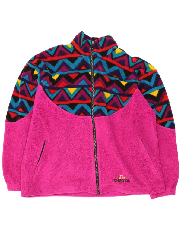 Vintage dame fleecejakke UK 20 2XL Pink Geometric Retro