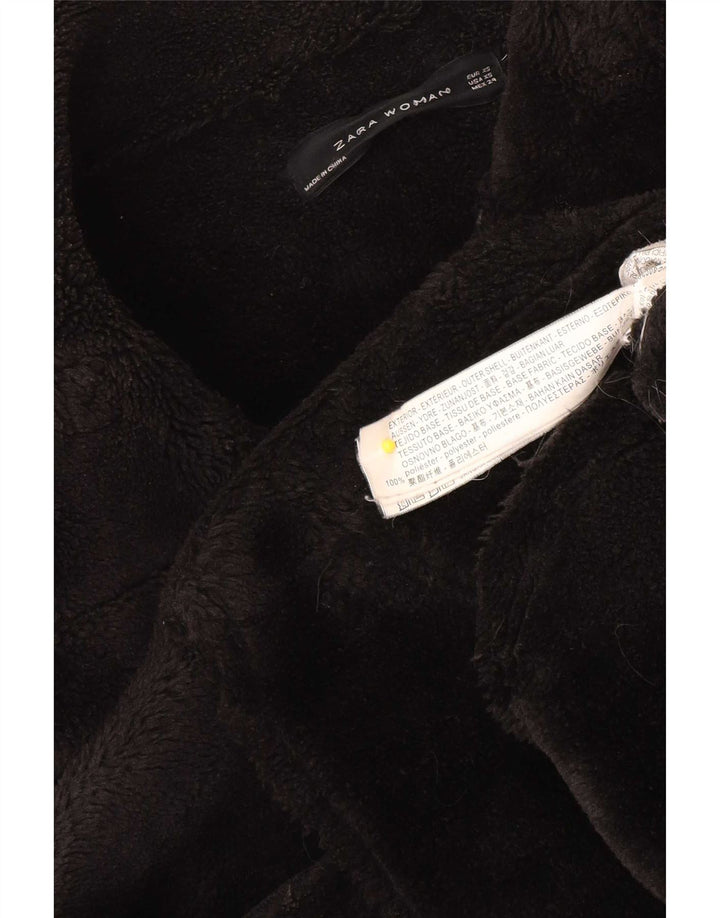 Zara Dame Oversized Sherpa Jacket UK 6 XS Sort Polyester