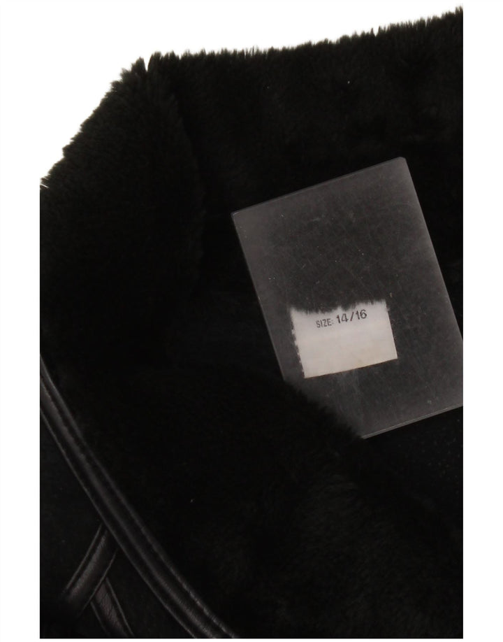 Vintage Dame Shearling Jacket UK 14/16 Large Black Læder
