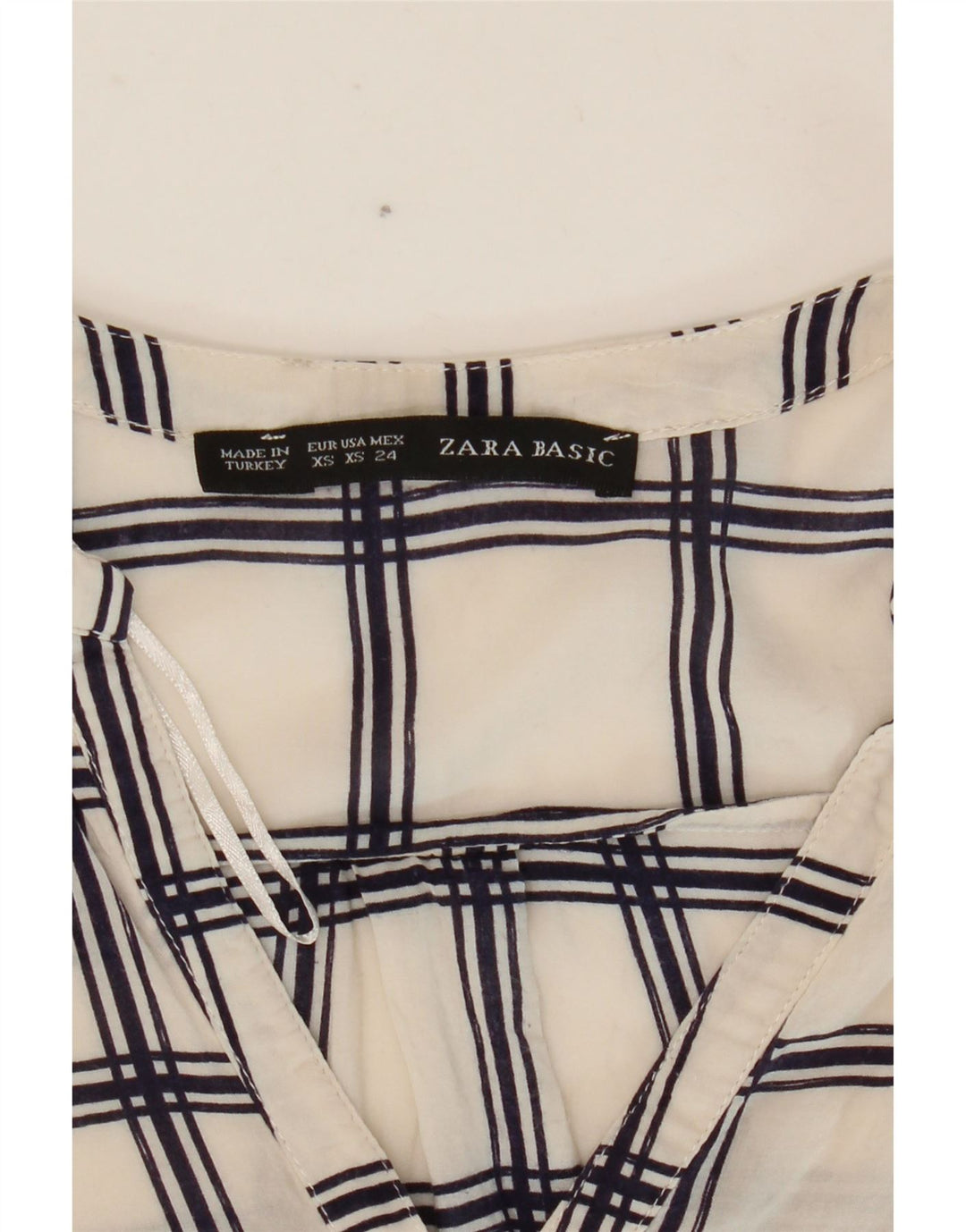 Zara Dame 3/4 ærmet bluse Top UK 6 XS Hvid ternet