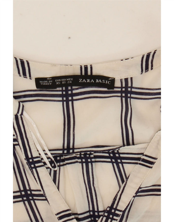 Zara Dame 3/4 ærmet bluse Top UK 6 XS Hvid ternet