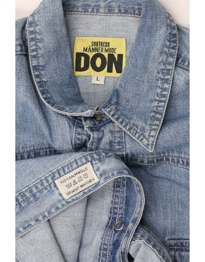Vintage denimskjorte til mænd, stor blå bomuld