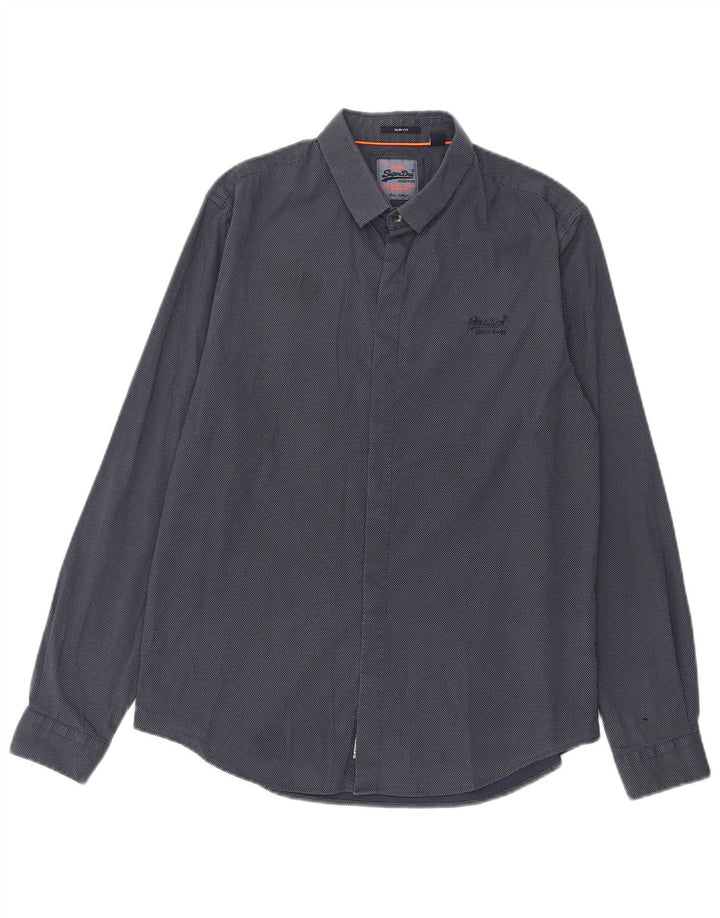 Superdry Slim Fit-skjorte til mænd Stor marineblå plettet bomuld