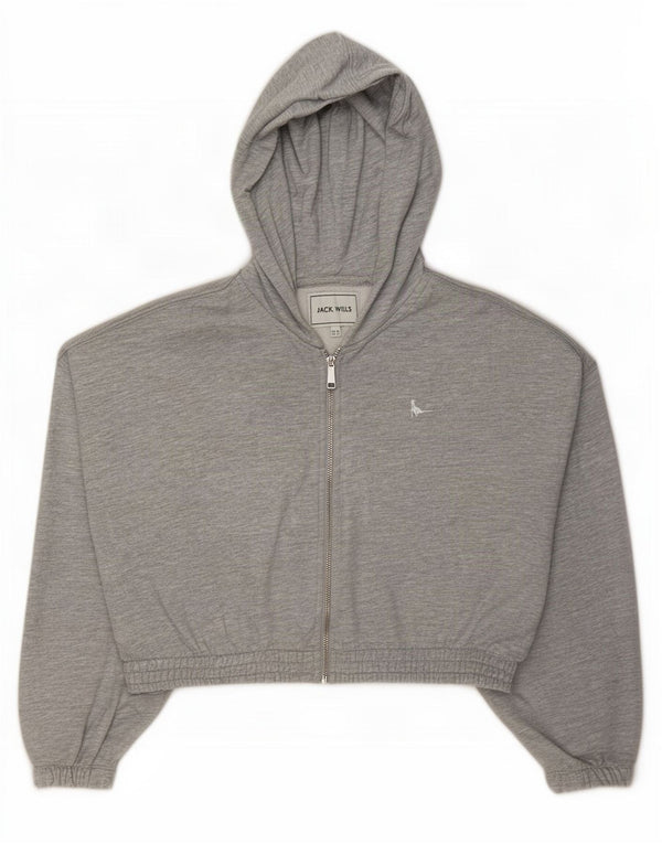 Jack Wills Womens Crop Zip Hoodie Sweater UK 14 Large Grey Cotton