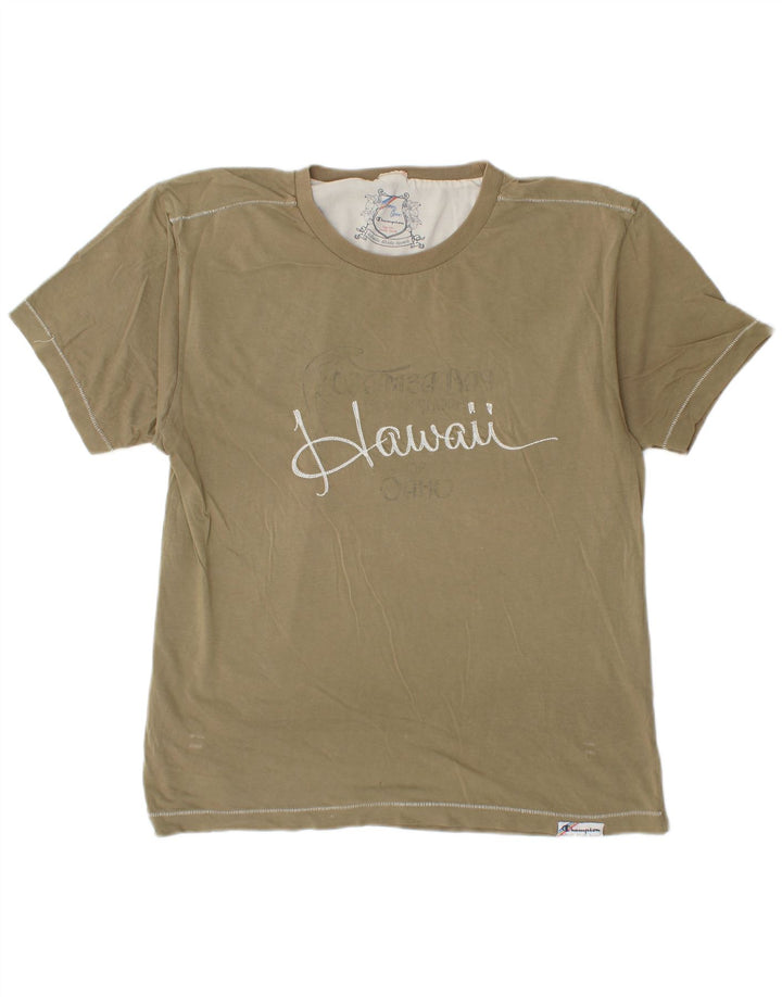 Champion Herre Hawaii Grafisk T-Shirt Top Medium Khaki Bomuld