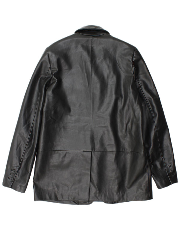 Zara Dame 1 knap imiteret læder blazerjakke UK 6 XS sort polyethylen