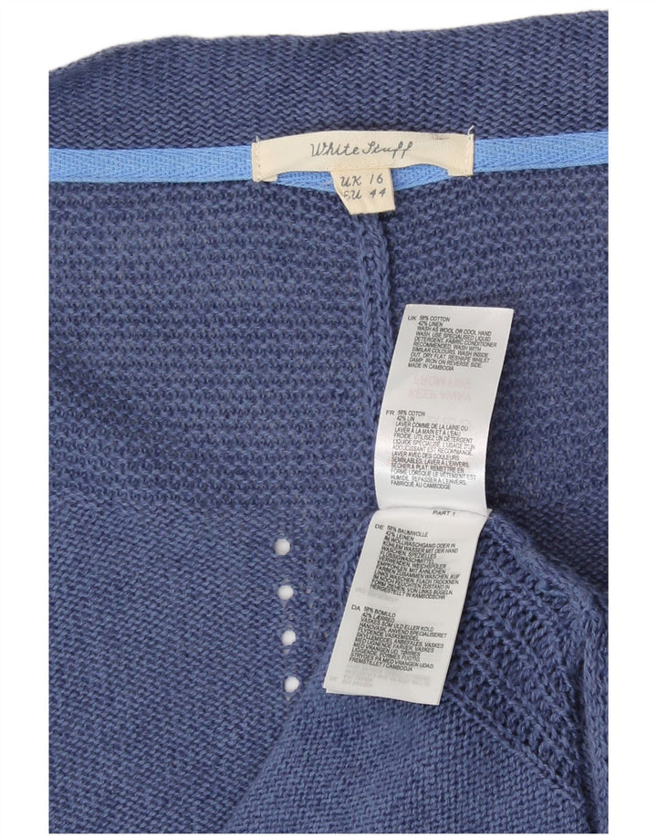 White Stuff Womens Open Cardigan Sweater UK 16 Large Blue Cotton