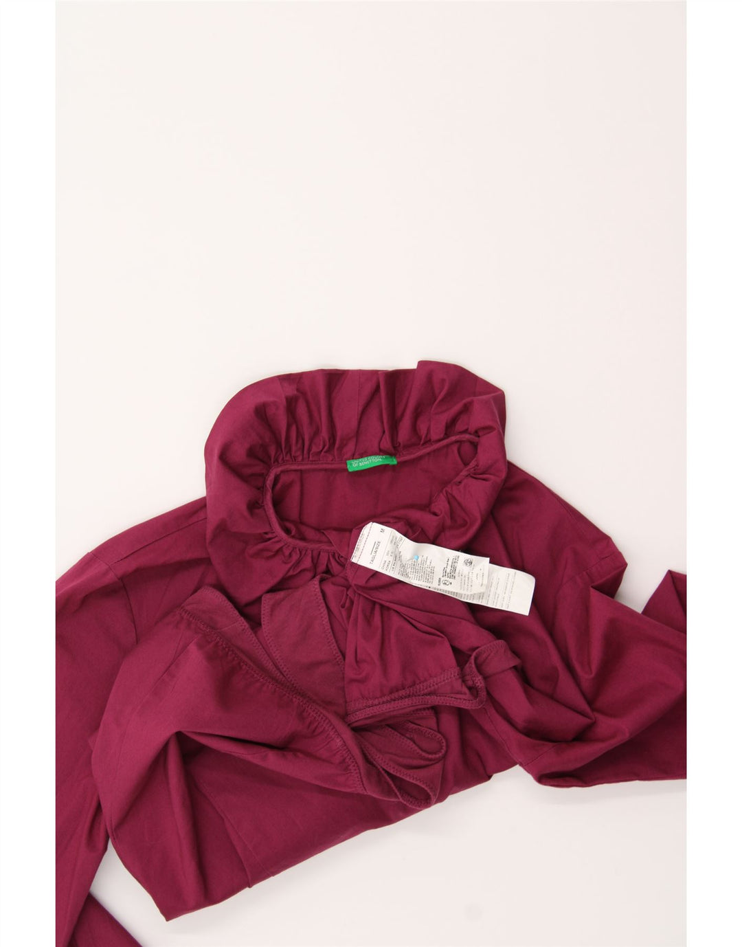 BENETTON Womens Ruffle Front Bodysuit UK 12 Medium Burgundy Cotton Vintage Benetton and Second-Hand Benetton from Messina Hembry 