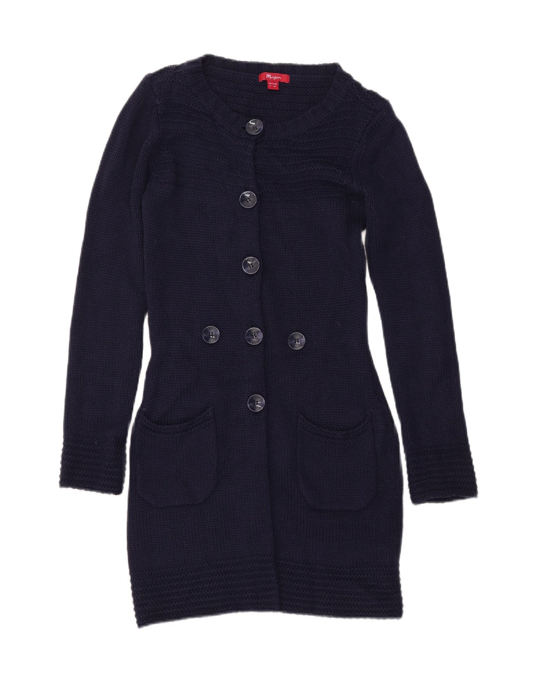 MONSOON Womens Longline Cardigan Sweater UK 8 Small Navy Blue Acryl