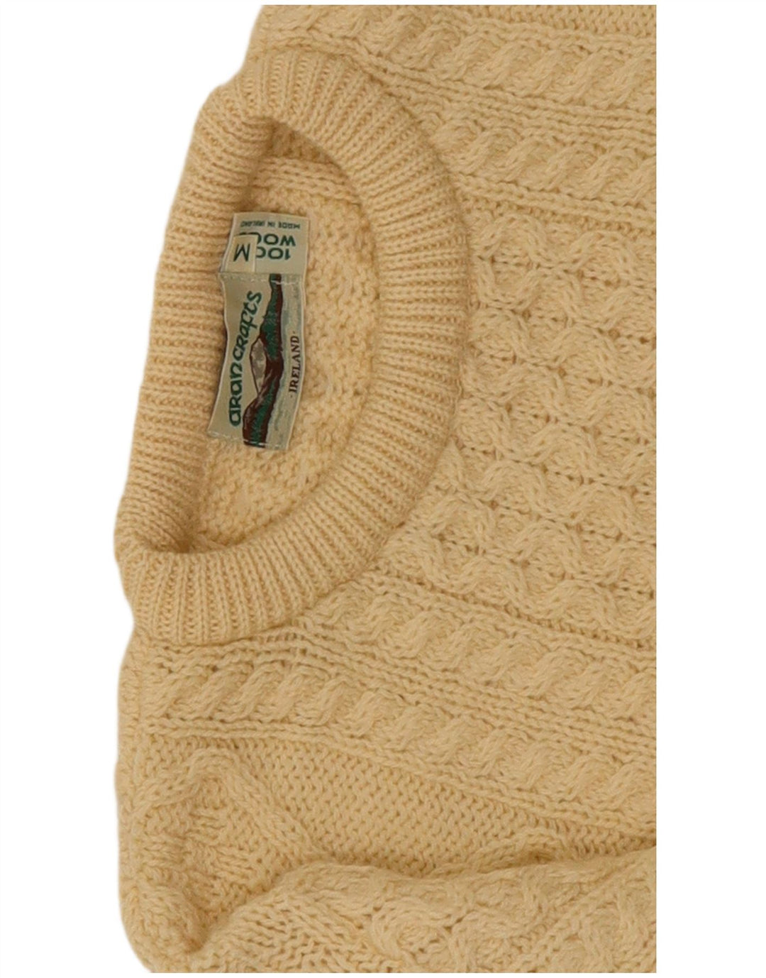 arancrafts Herre Crew Neck Jumper Sweater Medium Beige Uld