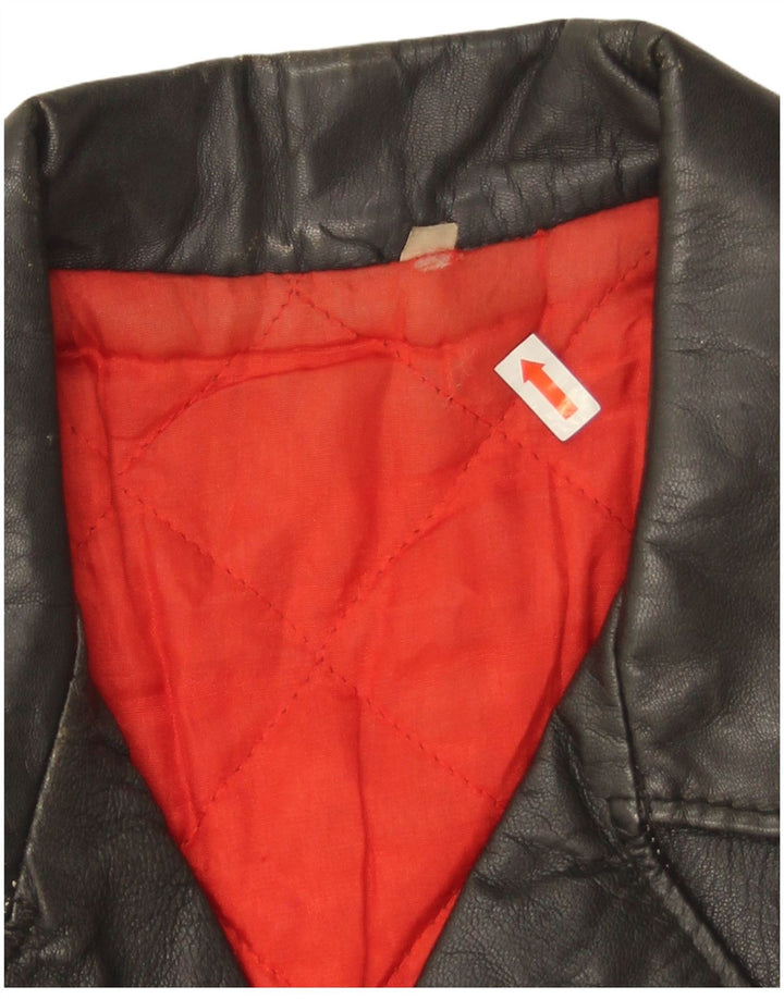 Vintage Dame Loose Fit Læder Biker Jacket IT 44 Medium Sort