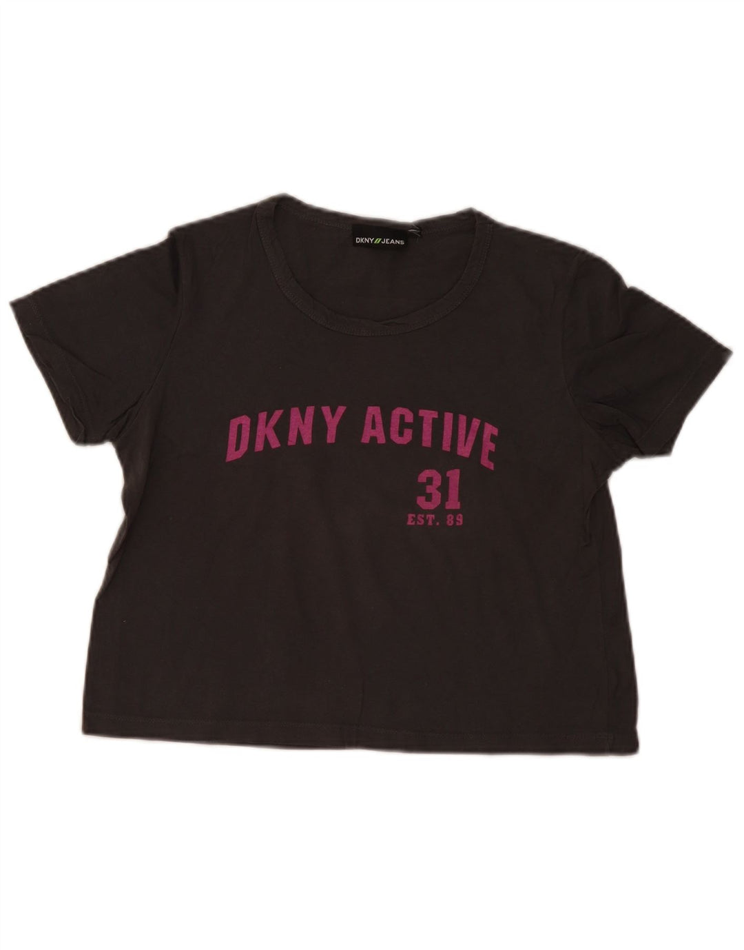 Dkny Womens Crop Graphic T-Shirt Top UK 14 Medium Grey