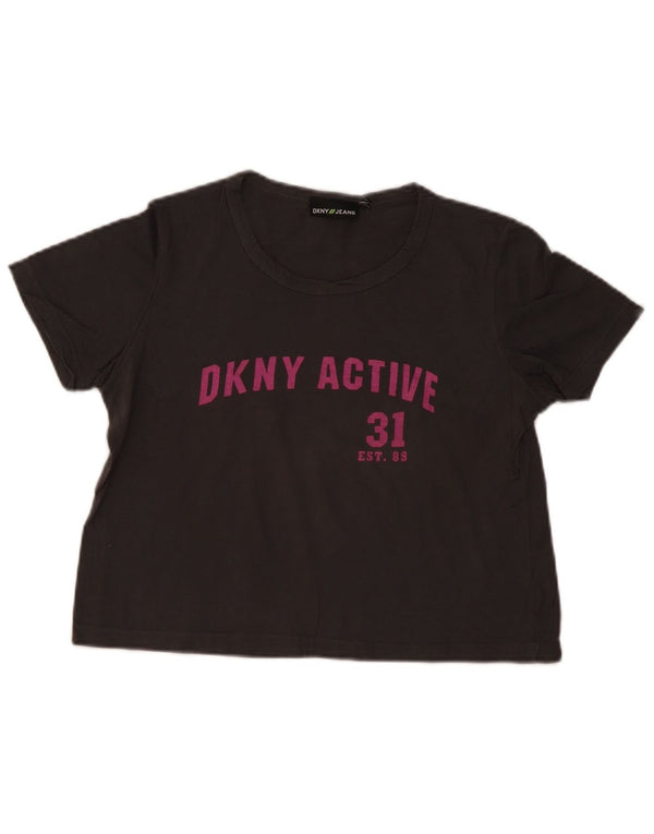 Dkny Womens Crop Graphic T-Shirt Top UK 14 Medium Grey