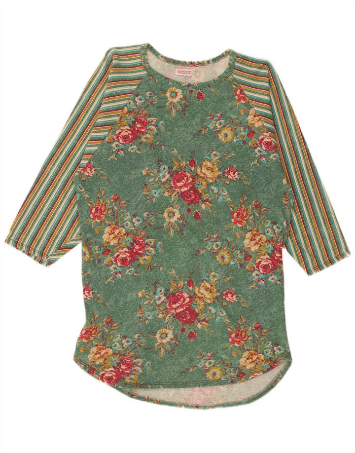 BENETTON Langærmet T-shirtkjole til kvinder UK 14 Medium Green Floral