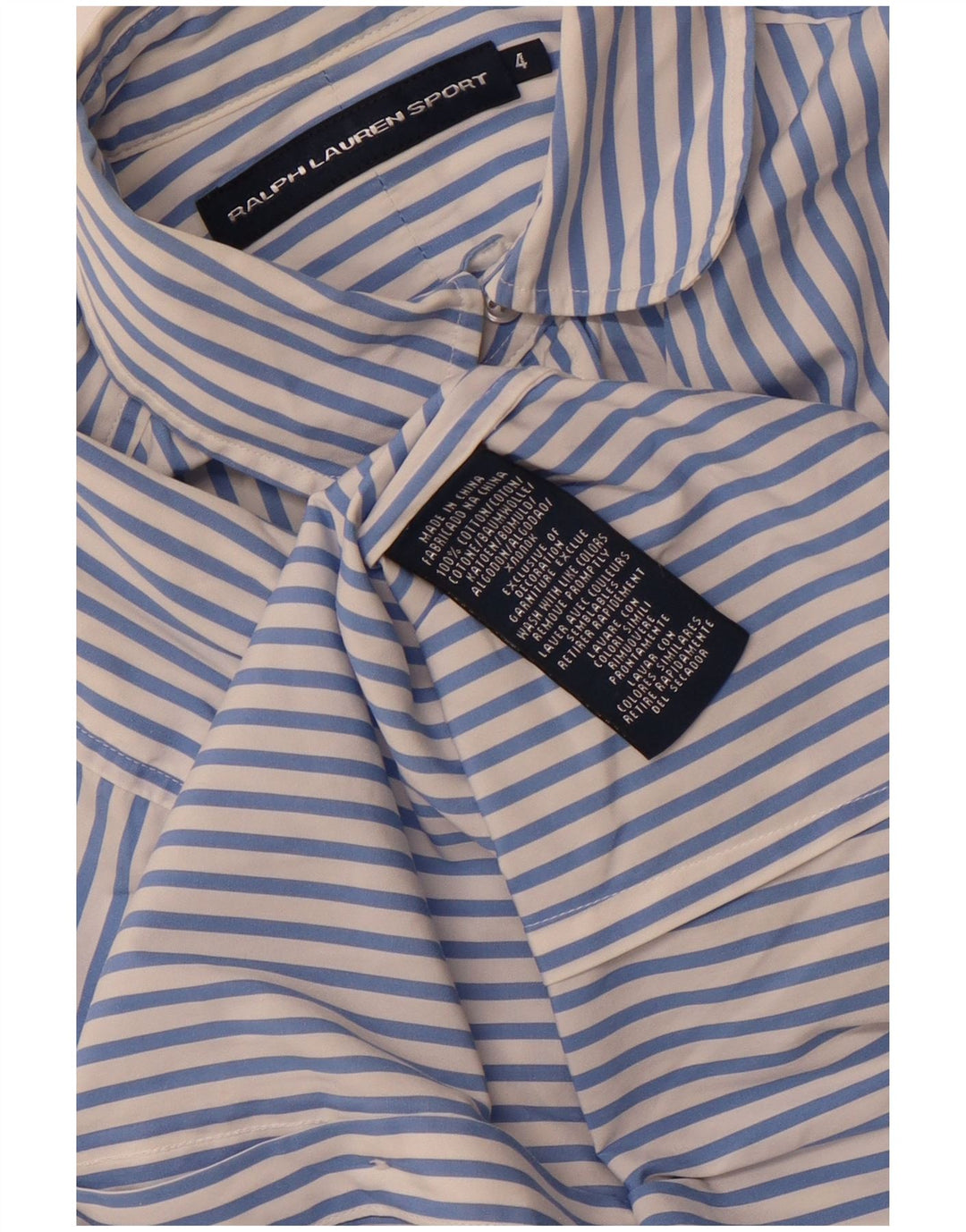 Ralph Lauren kortærmet skjorte til kvinder US 4 Small Blue Pinstripe Cotton