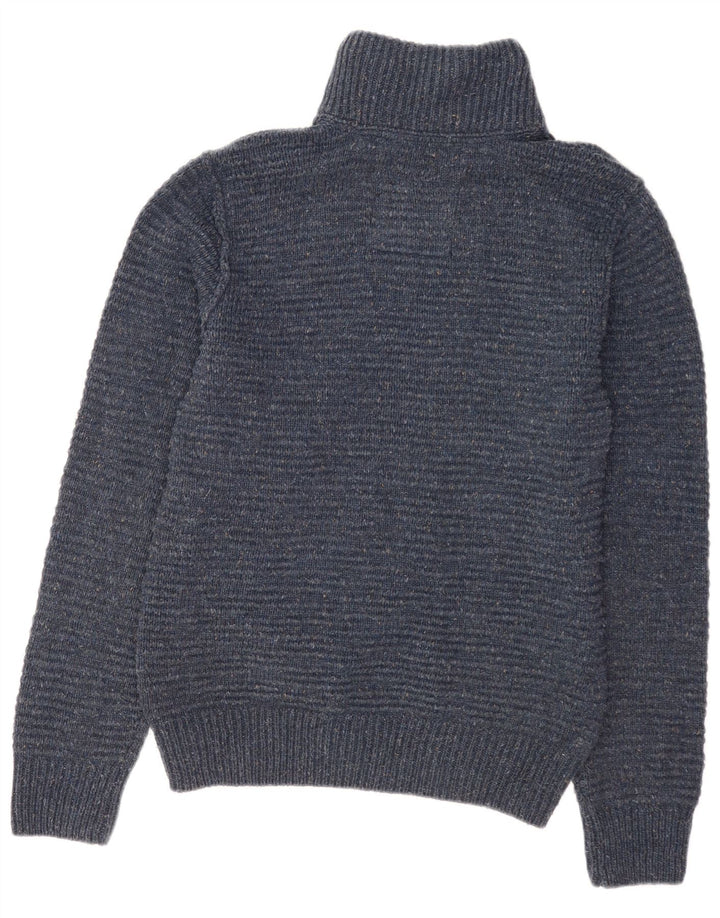 Fat Face Herre Zip Neck Jumper Sweater Medium Blue Akryl