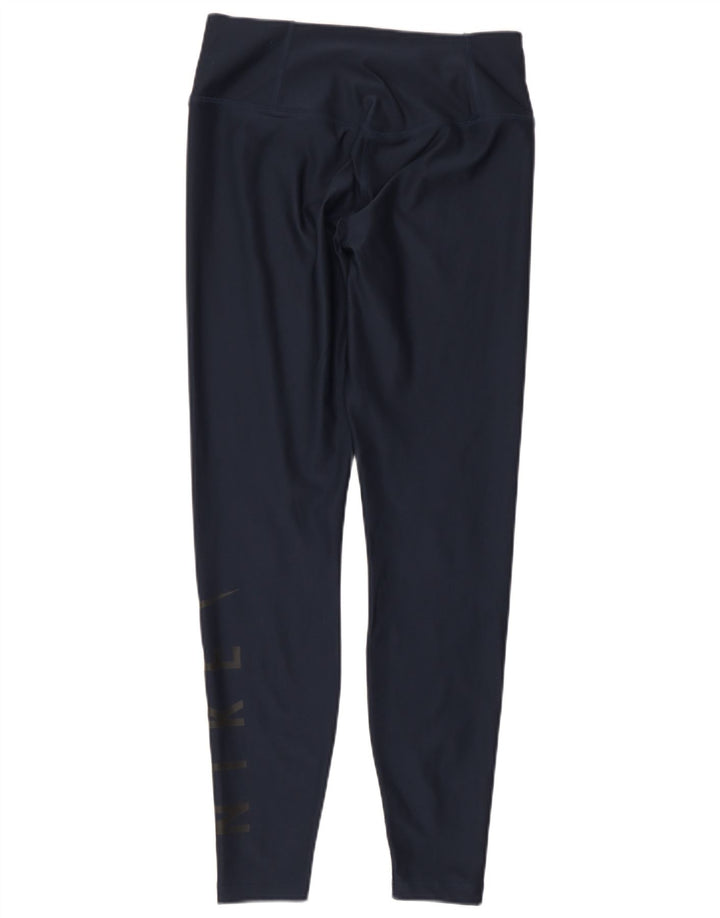 Nike Dame Dri Fit Grafiske Leggings UK 8 Small Navy Blue