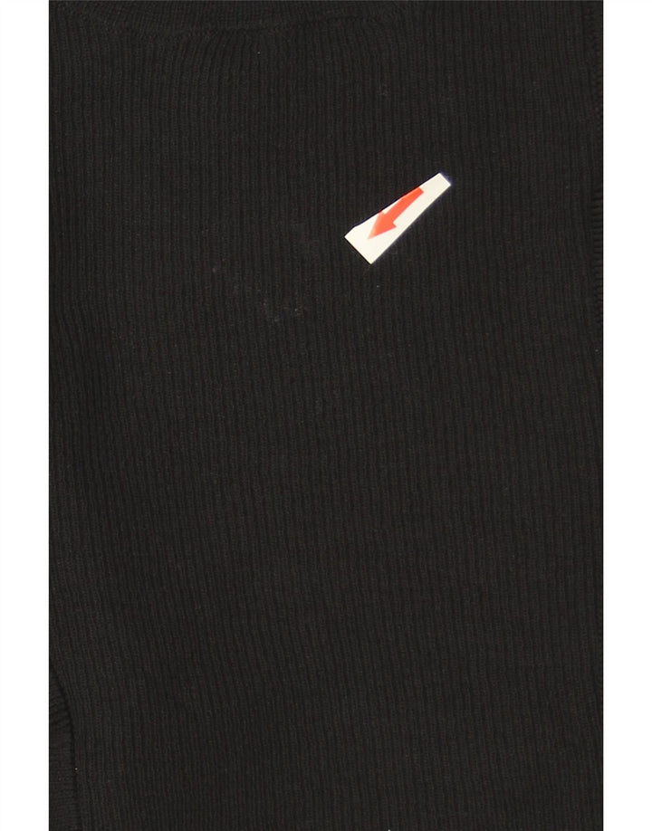 Zara Dame Flæse Front Crew Neck Jumper Sweater UK 12 Medium Black