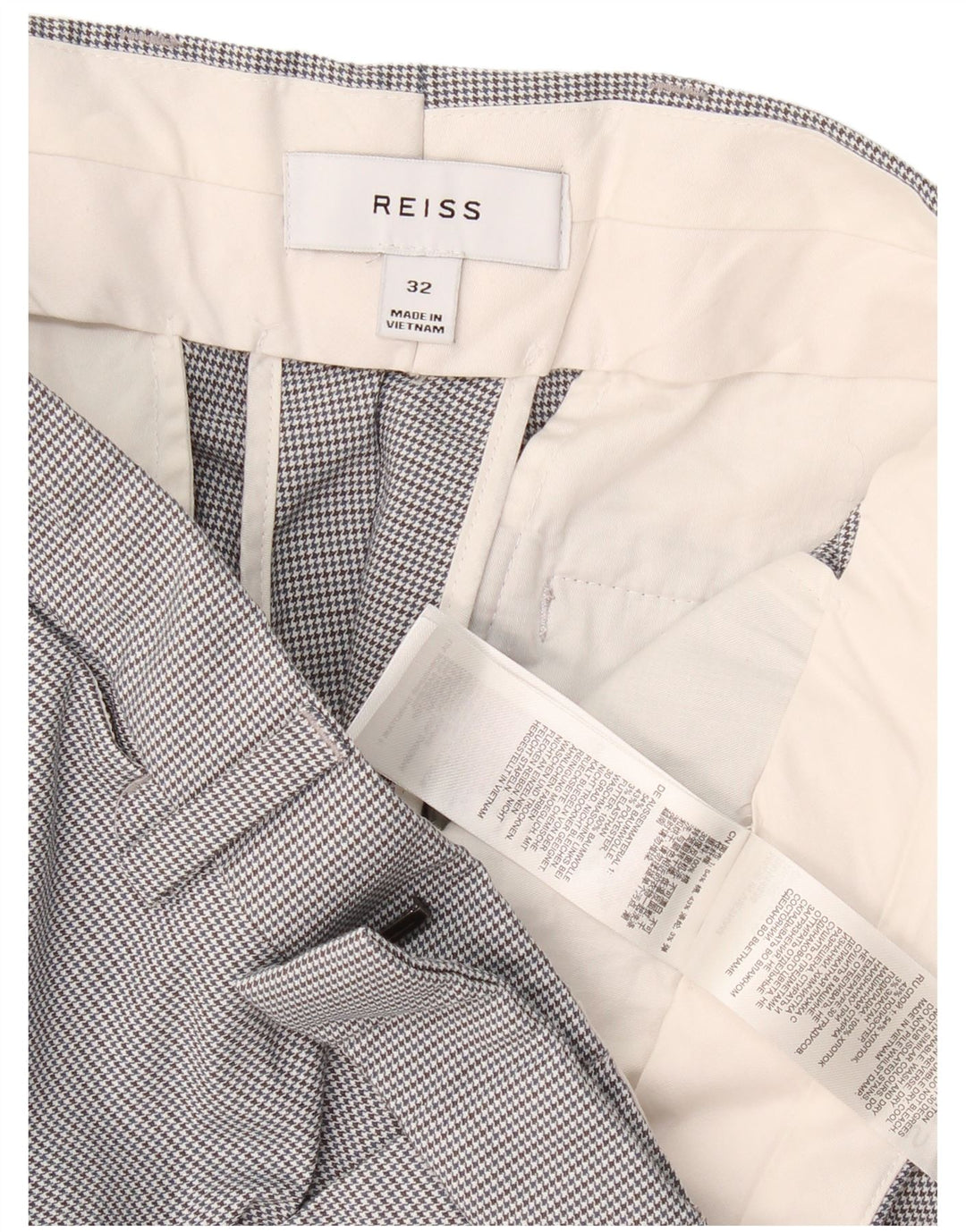 Reiss Slim Suit Bukser til kvinder W32 L32 Grå Houndstooth Bomuld